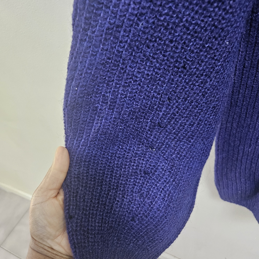 H&M Women's Oversized Ribbed Knit Sweater Size L Blue Mohair High Neck - Picture 3 of 8